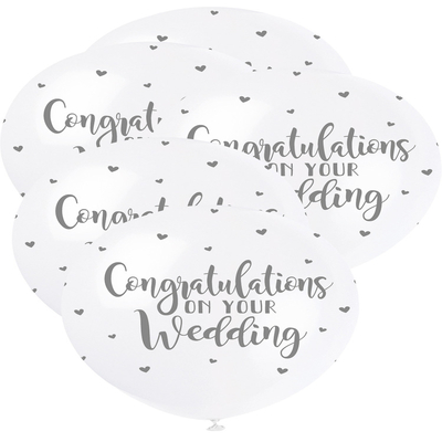 5 x 30cm Congratulation on Your Wedding Pearl White Balloons 1