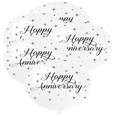 5 x 30cm Happy Anniversary Pearl White Balloons 1