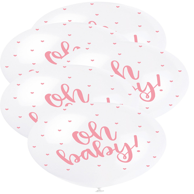 5 x 30cm Pink Hello Baby Pearl White Balloons 1