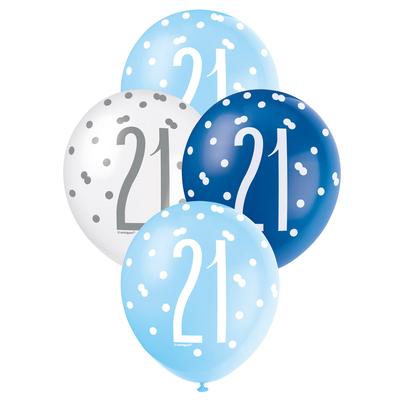 6 x 30cm 21 Royal Blue Powder Blue White Latex Balloons