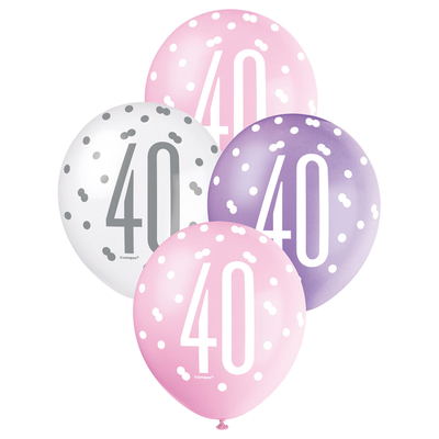 6 x 30cm 40 Pink White White Latex Balloons