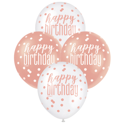 6 x 30cm Happy Birthday Rose White Latex Balloons