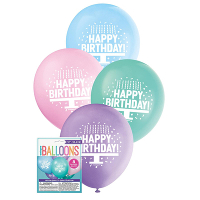 8 x 30cm Fun Happy Birthday Cake Balloons