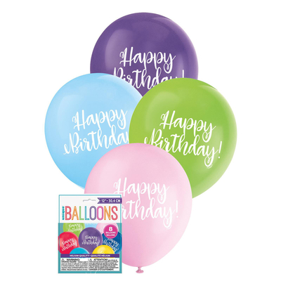 8 x 30cm Happy Birthday Balloons