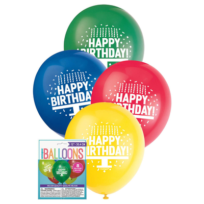 8 x 30cm Happy Birthday Cake Balloons