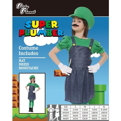 Girls Green Plumber Costume 1