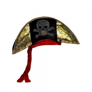 Gold Pirate Hat with Studded Skull
