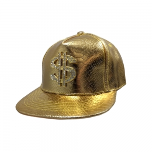 Metallic Gold Rapper Hat with Dollar Sign
