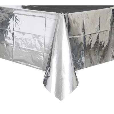 Rectangle Metallic Silver Plastic Tablecover 1