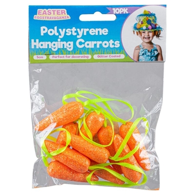 10pk Polystyrene Carrots with Glitter Hanging
