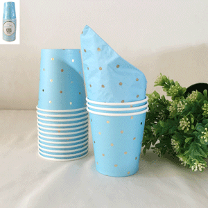 20pk 200ml Blue Paper Cups Gold Foiled