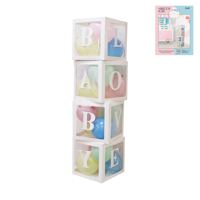 4 White Balloon Boxes with Baby Love Stickers