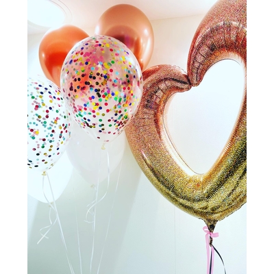 Glitter Rose Gold Heart with Latex Balloon Bouquet