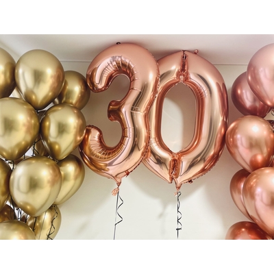 Rose Gold 30th with Chrome Balloon Bouquet