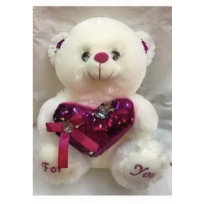 Valentine Bear with Pink Sequin Heart 20cm