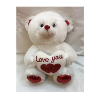 Valentine White Bear with Heart 30cm