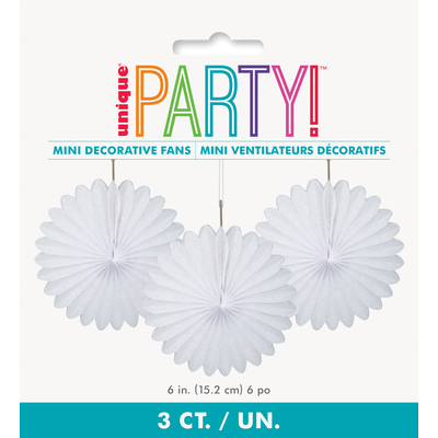 3pk Decorative Fans 15cm Bright White