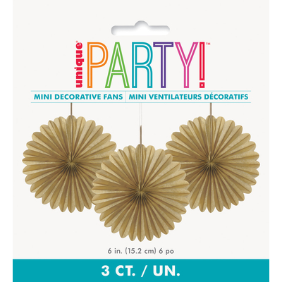 3pk Decorative Fans 15cm Gold