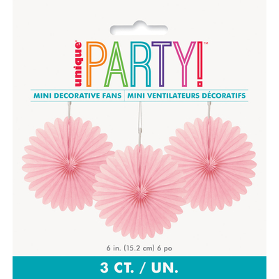 3pk Decorative Fans 15cm Lovely Pink