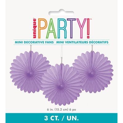 3pk Decorative Fans 15cm Purple
