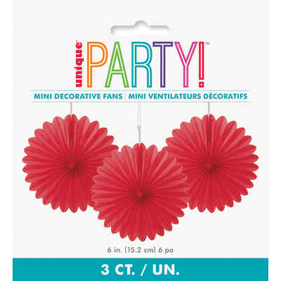 3pk Decorative Fans 15cm Ruby Red
