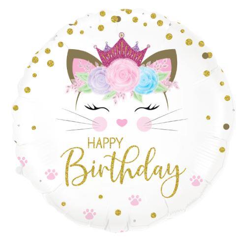 45cm Floral Kitten Birthday Holographic Foil Balloon