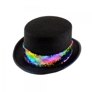 Black Top Hat with Rainbow Sequin Band