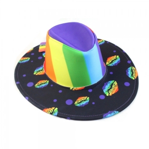 Rainbow Cowboy Hat with Lips Print