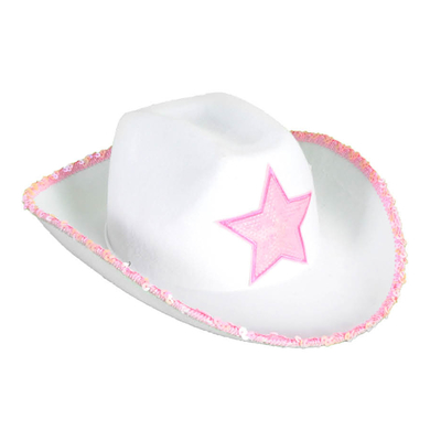 White Cowboy Hat with Pink Sequin Trim Star 1