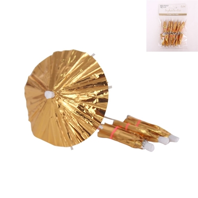 12pk Metallic Gold Umbrella Pick