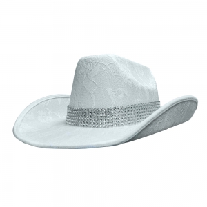 White Lacy Festival Hat with Silver Sequin Band