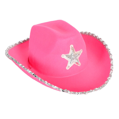 Hot Pink Cowboy Hat with Silver Sequin Trim Star