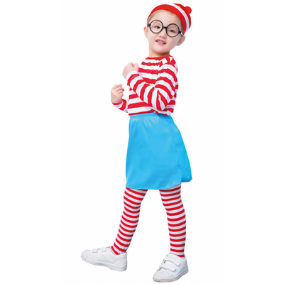 Girls Wheres Wally Red White Stripe Costume
