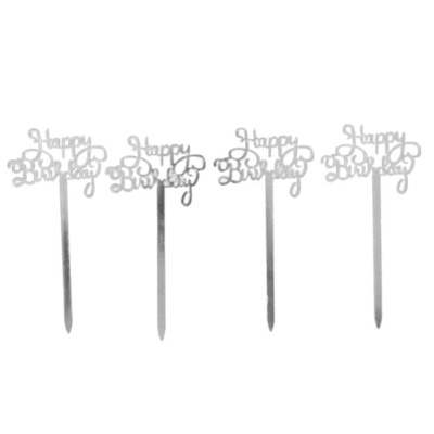 Happy Birthday Cupcake Toppers Silver