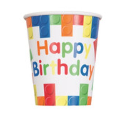 8 x 270ml Building Blocks Birthday Paper Cups