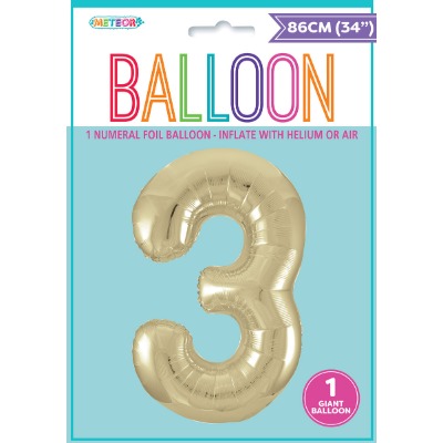 86cm Champagne Numeral 3 Foil Balloon