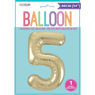 86cm Champagne Numeral 5 Foil Balloon