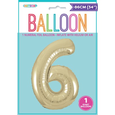 86cm Champagne Numeral 6 Foil Balloon