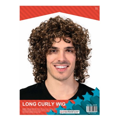 Mens Brown Long Curly Wig