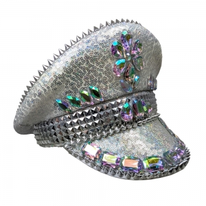 Silver Festival Cap with Crystals