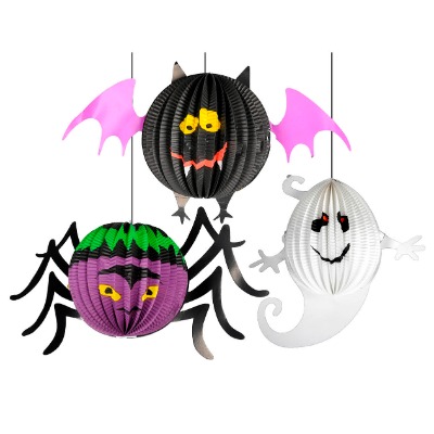 3pk Halloween Paper Lantern Ghost Spider Bat