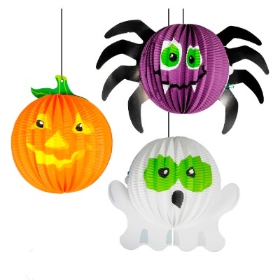 3pk Halloween Paper Lantern Spider Pumpkin Ghost