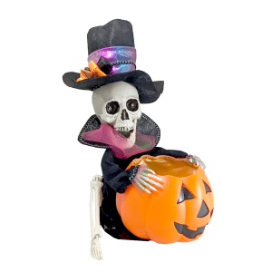 Animated Pumpkin with Skeleton 18x28x34cm