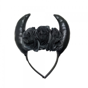 Black Devil Horns with Roses on Headband