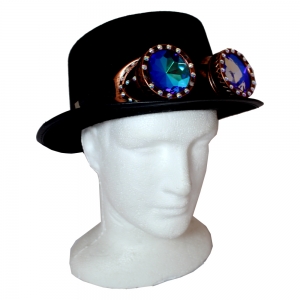 Black Top Hat with Diamante Trimmed Googles
