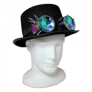 Black Top Hat with Halographic Googles