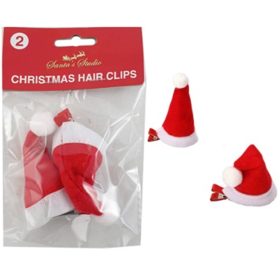 2pk Santa Hat Hair Clip