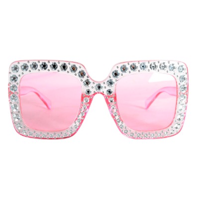 Pink Square Frame Diamonte Party Glasses
