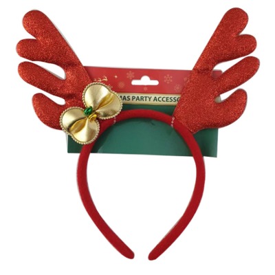 Xmas Antlers with Gold Bow Headband