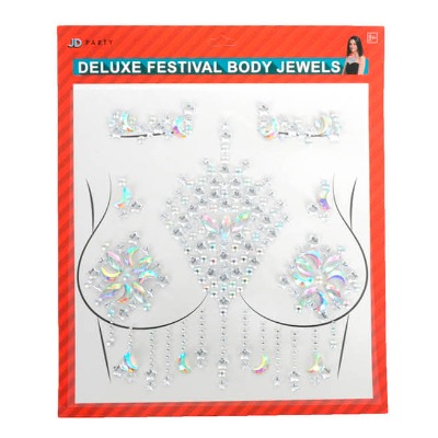 Deluxe Body Diamante Stickers Silver Moon Stars